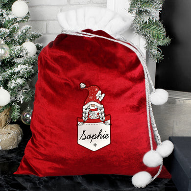 Personalised Gonk Family Red Christmas Sack