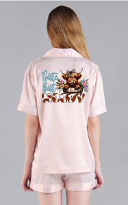 Cute Highland Cow Adults Satin Pj's