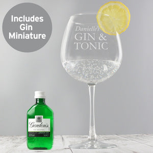 Personalised Gin & Tonic Balloon Glass with Gin Miniature Set - Ooh Darling