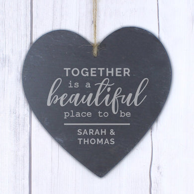 Personalised Together Large Slate Heart Decoration - Ooh Darling