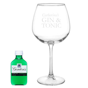Personalised Gin & Tonic Balloon Glass with Gin Miniature Set - Ooh Darling