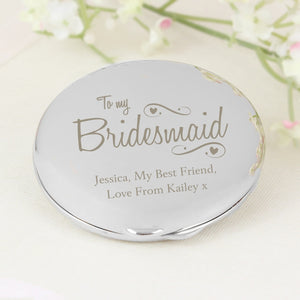 Personalised Bridesmaid Swirls & Hearts Compact Mirror - Ooh Darling