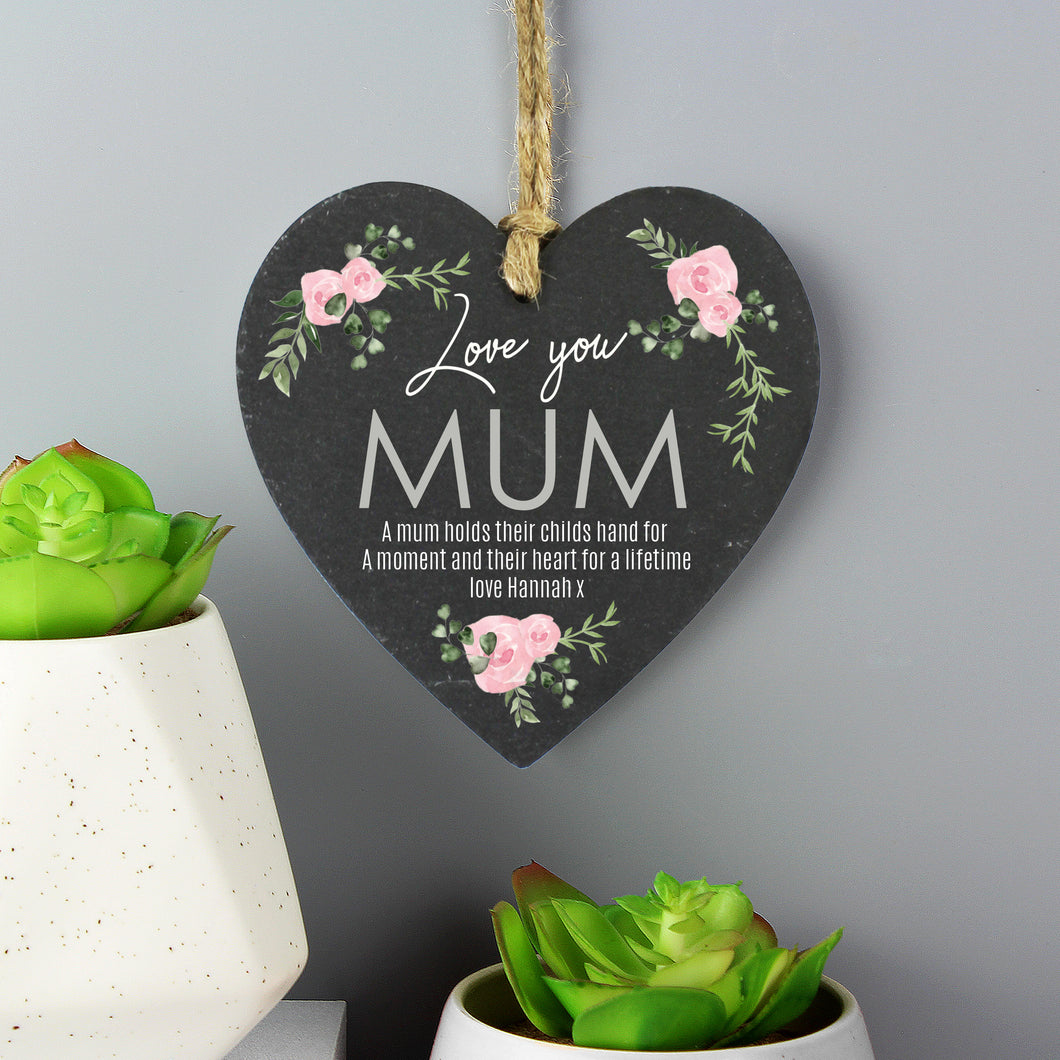 Personalised Abstract Rose Printed Slate Heart Decoration - Ooh Darling