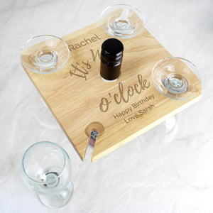 Personalised Wine O'clock Four Wine Glass Holder & Bottle Butler