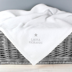 Personalised Silver Star White Baby Blanket - Ooh Darling