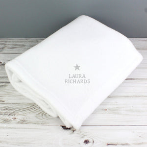 Personalised Silver Star White Baby Blanket - Ooh Darling