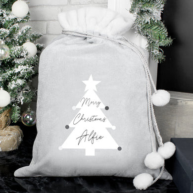 Personalised Christmas Tree Luxury Silver Grey Pom Pom Sack - Ooh Darling