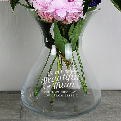 Personalised Beautiful Mum 22cm Glass Vase - Ooh Darling