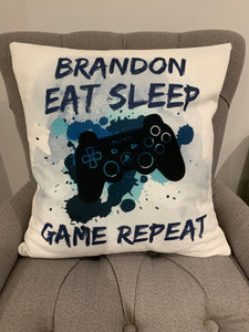 Eat Sleep Game Repeat Gamer Cushion PlayStation controller