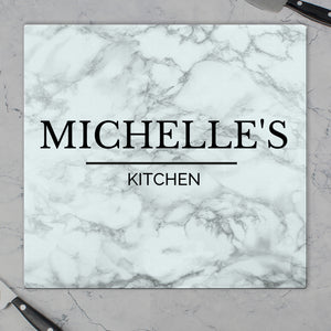 Personalised Marble Effect Glass Chopping Board/Worktop Saver - Ooh Darling